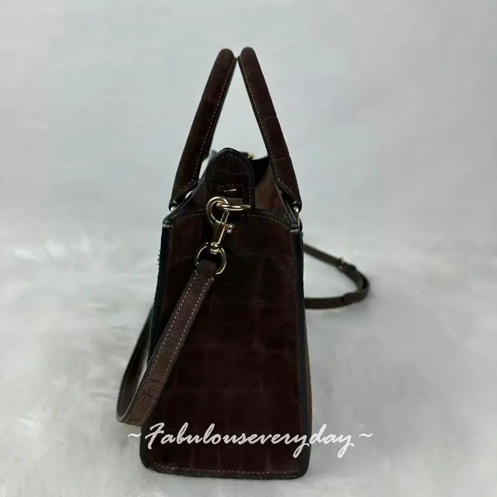 Coach Maggie Small Tote Bag Xbody CCC71 Crocodile-embossed Suede/Gold/Maple NWT